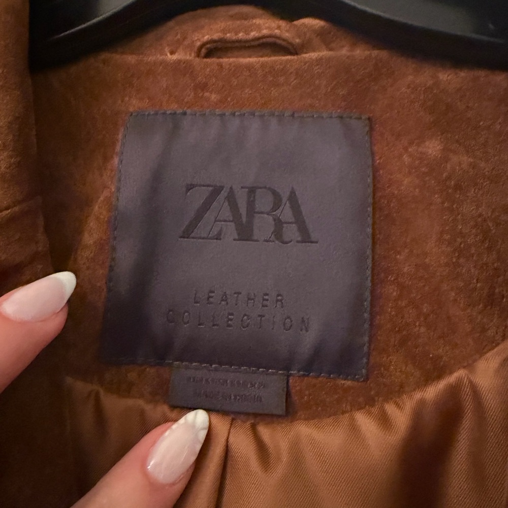 Zara Brown Suede Leather Coat - Picture 3 of 6